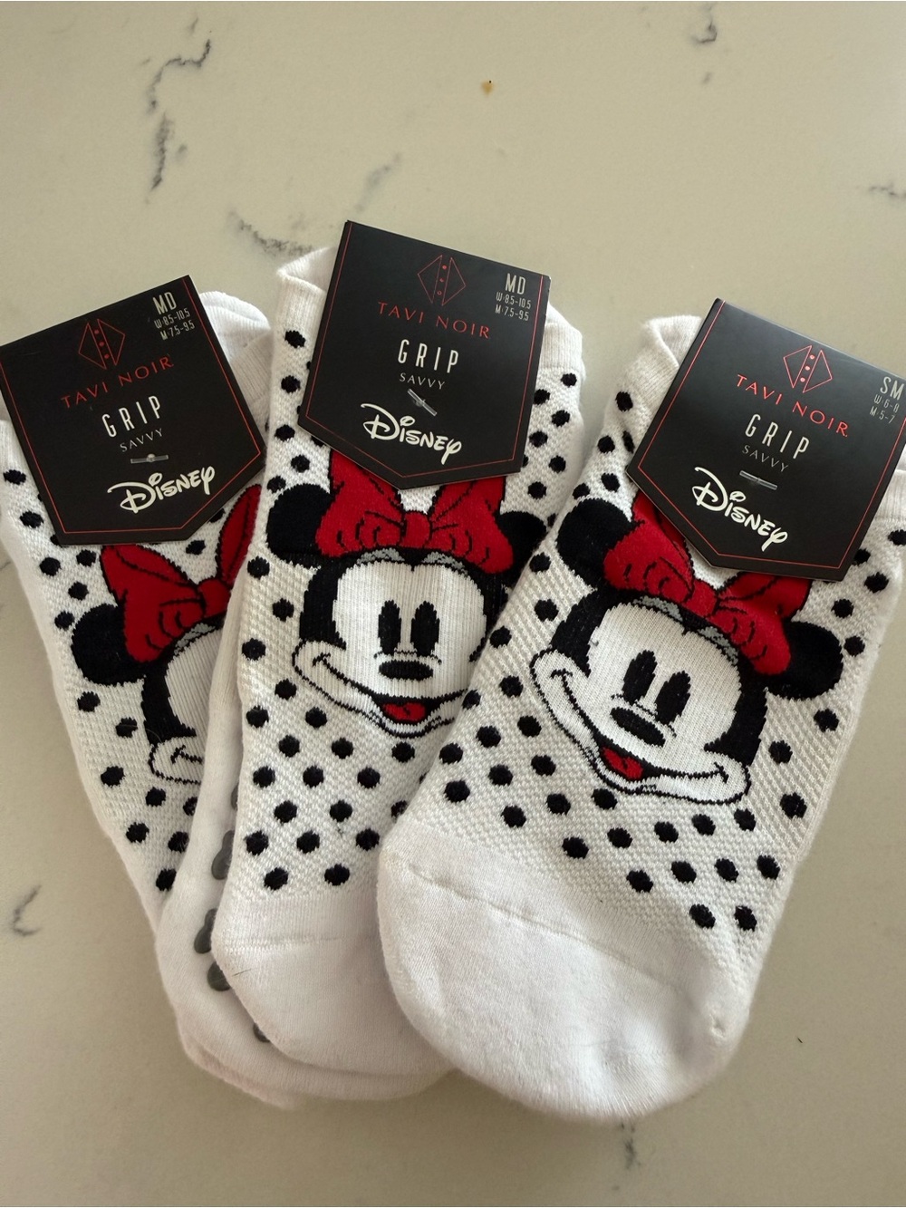 toesox Disney Minnie Mouse Grip Socks - White, Black & Red